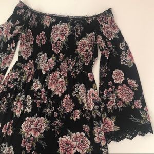 Xhilaration Floral Dress (L) Off Shoulder black